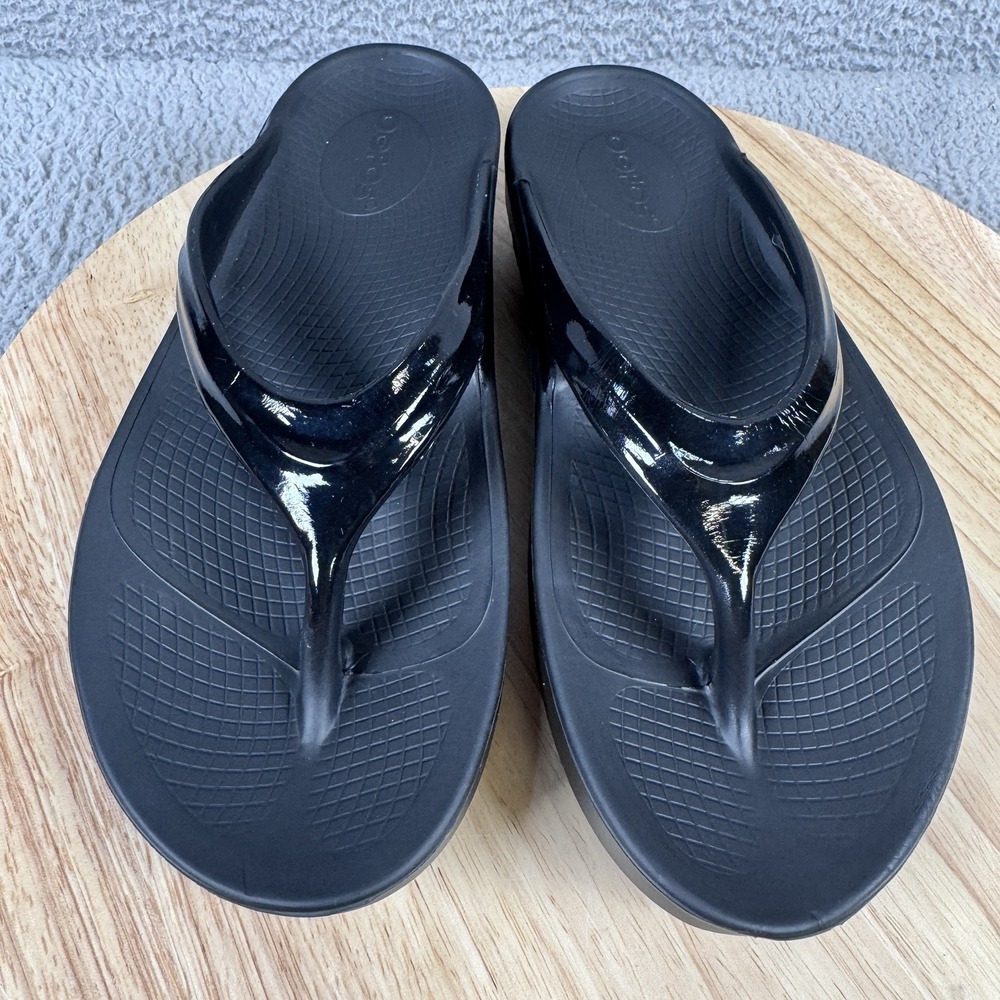 OOFOS Oolala Womens 8 Black OOfoam Recovery Sandals Comfort Flip Flops - Picture 3 of 11